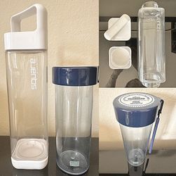 TWO BPA Free Japanese Water Bottles - one squared and One cup with screw top and handle - very easy to clean - $10 each or $15.00 both