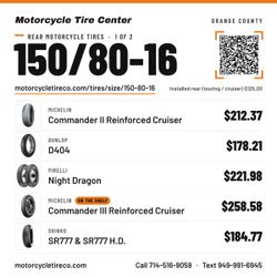 150/80-16 motorcycle tires, from $178.21