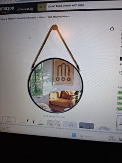 Rround 15" Mirror, Black Frame, Jute Rope, NEW