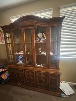 Large Wood China Cabinet with Glass Doors