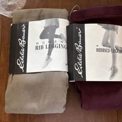 Eddie Bauer NWT Pair Of Women Leggings Size M Putty And Burgandy