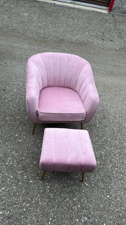 Pink Velvet Accent Chair with Ottoman