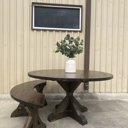 Custom Built Dining Table Solid wood Farmhouse Set Modern Rustic Bench Country Oval Round Counter Breakfast Height  Farm House 