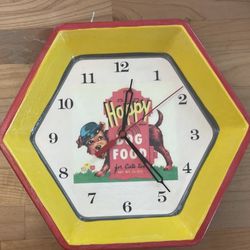Vintage "Happy Dog Food” Label Cake Tin Clock (Upcycled/Repurposed, Metal, Hexagon)