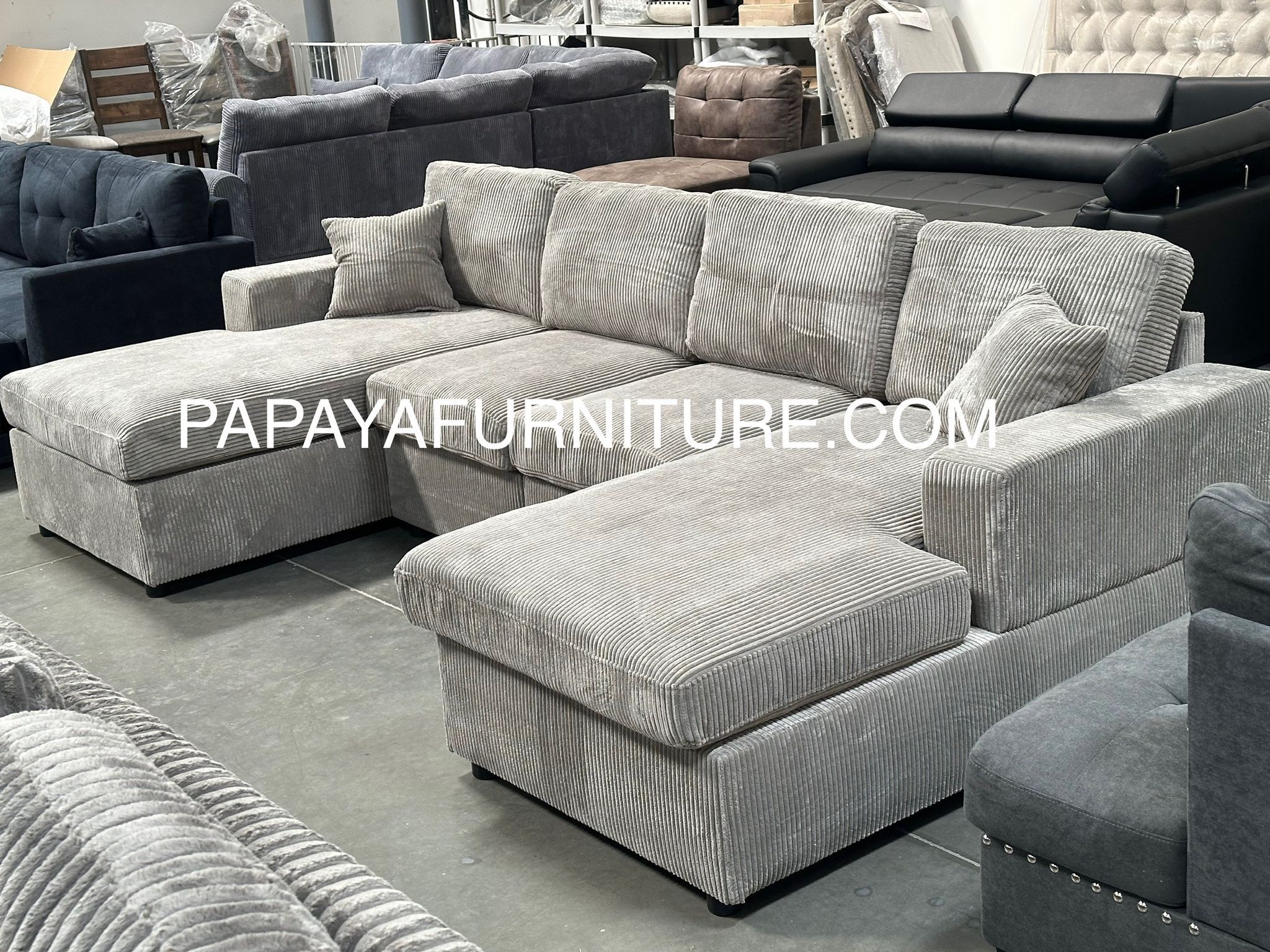 New Grey 120”L Double Chaise Sectional Sofa, Corduroy Sectional, U-Shaped Sectional, Grey Sectional With Chaise, Soft Plush Sectional,Sofa,Sectional C