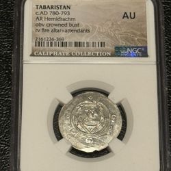 https://offerup.com/redirect/?o=Yy5BRA== Tabaristan 780-793 AR Hemidrachm Crowned Bust, FIRE ALTER Attendents-NGC-AU
