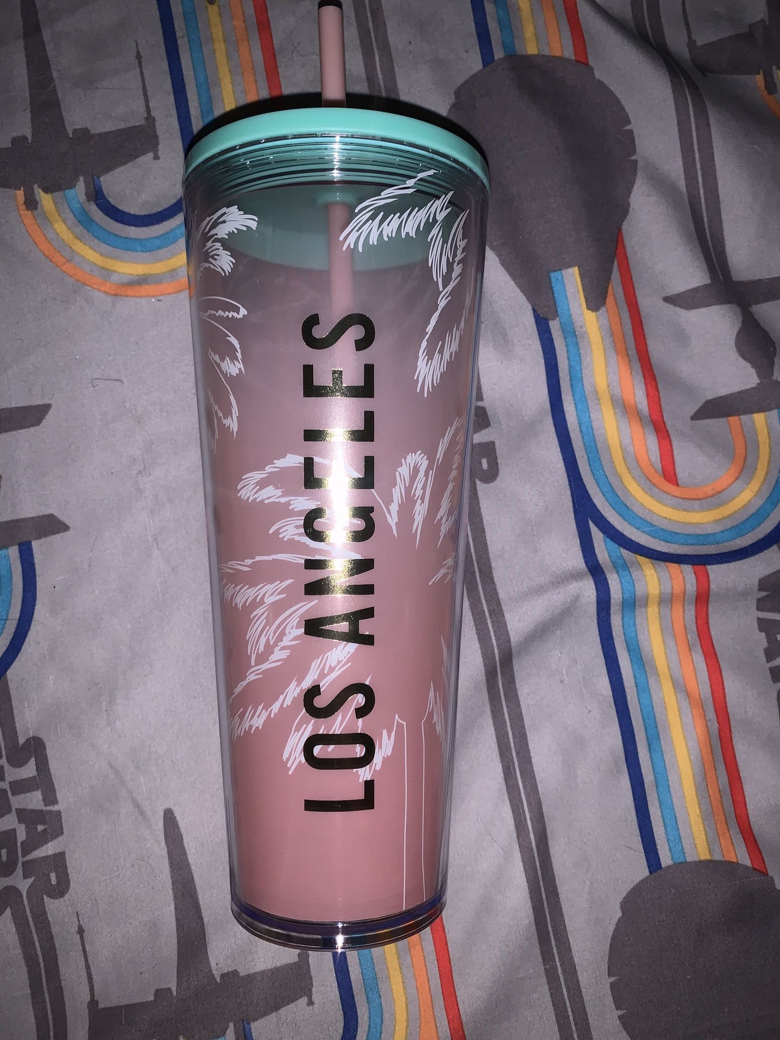 Starbucks Los Angeles Tumbler Venti Cold Cup 24oz Pink Palm 2020