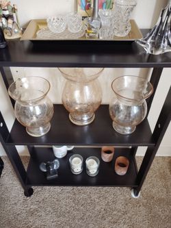 Set of 3 New Amber Colored Glass Hurricane Lamps/Flower Vases