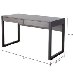 52"W Writing Desk With Two Drawers w/ Power Outlet and USB Ports - Distressed Grey