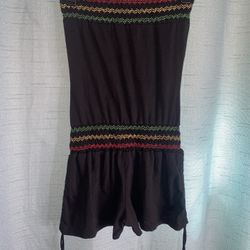 Halter Romper with Shorts | Stretchy Waist | Black w/ Red Green & Yellow | Size Medium