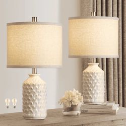 Set of 2 21” Ceramic Table Lamps with Unique Scallop Design & Fabric Shade - Retail $70