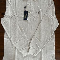 Polo Ralph Lauren Long Sleeve Light Grey Polo Shirt. 