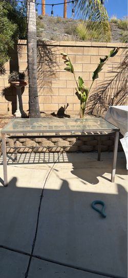 Outdoor Patio Dining Table Glass Top Metal Frame