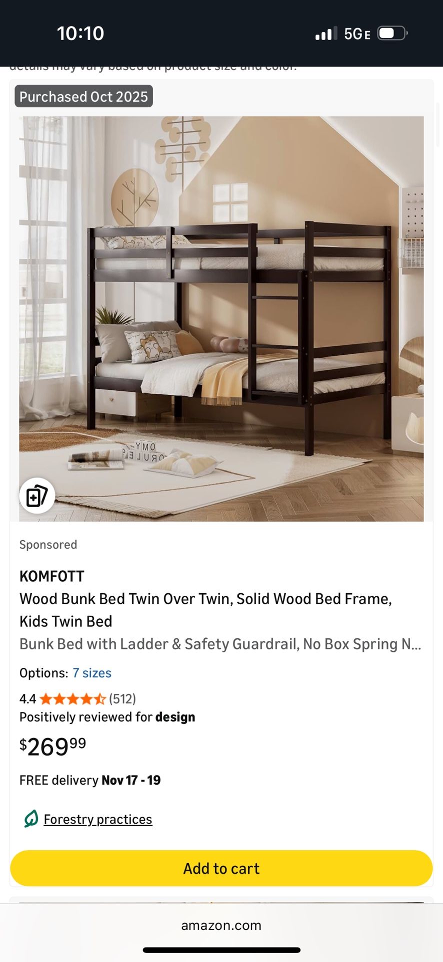 KOMFOTT Wood Bunk Bed Twin Over Twin