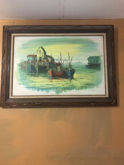 Gorgeous oil painting canvas the harbor original Simpson artist