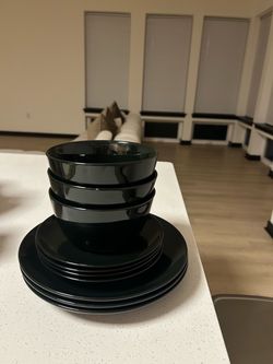 Black Dinnerware Set Plates and Bowls