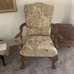 Maitland Smith Mahogany Carved Needlepoint Armchairs 