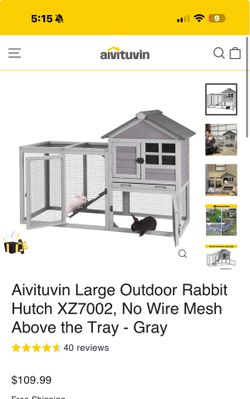 New in box Aivituvin Large Outdoor Rabbit Hutch XZ7002, No Wire Mesh Above the Tray - Gray, XZ7002-B