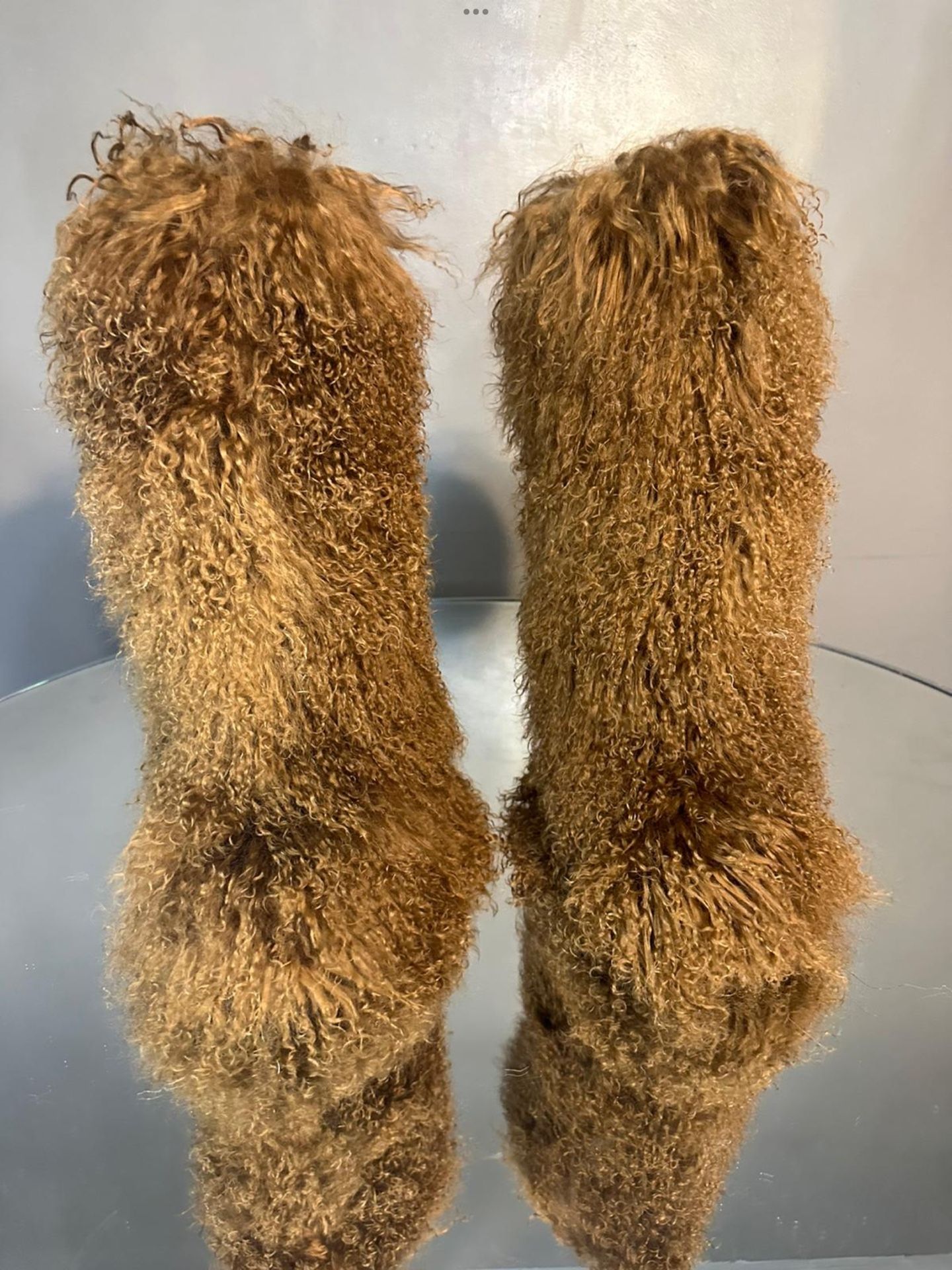 Brown Real Fur Custom Unique Knee Boots Size 10