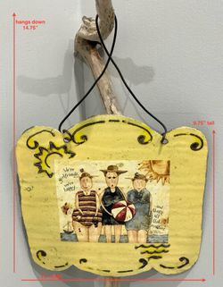 Rustic Hanging Yellow “We’re Girlfriends…” Coastal Metal Plaque