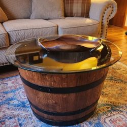 Wooden barrel coffee table