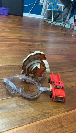 Turkey,fire truck, and goggles