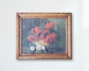 M. Stglizkesh, Wooden Frame With Glass, Still Life Poppy Painting. Size: 24.5" X 20.75".