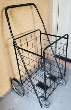 Folding Shopping Cart Utility Trolley Portable For Grocery Laundry Travel Black