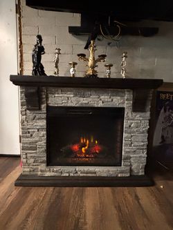 Electric Fireplace with Stone Mantel