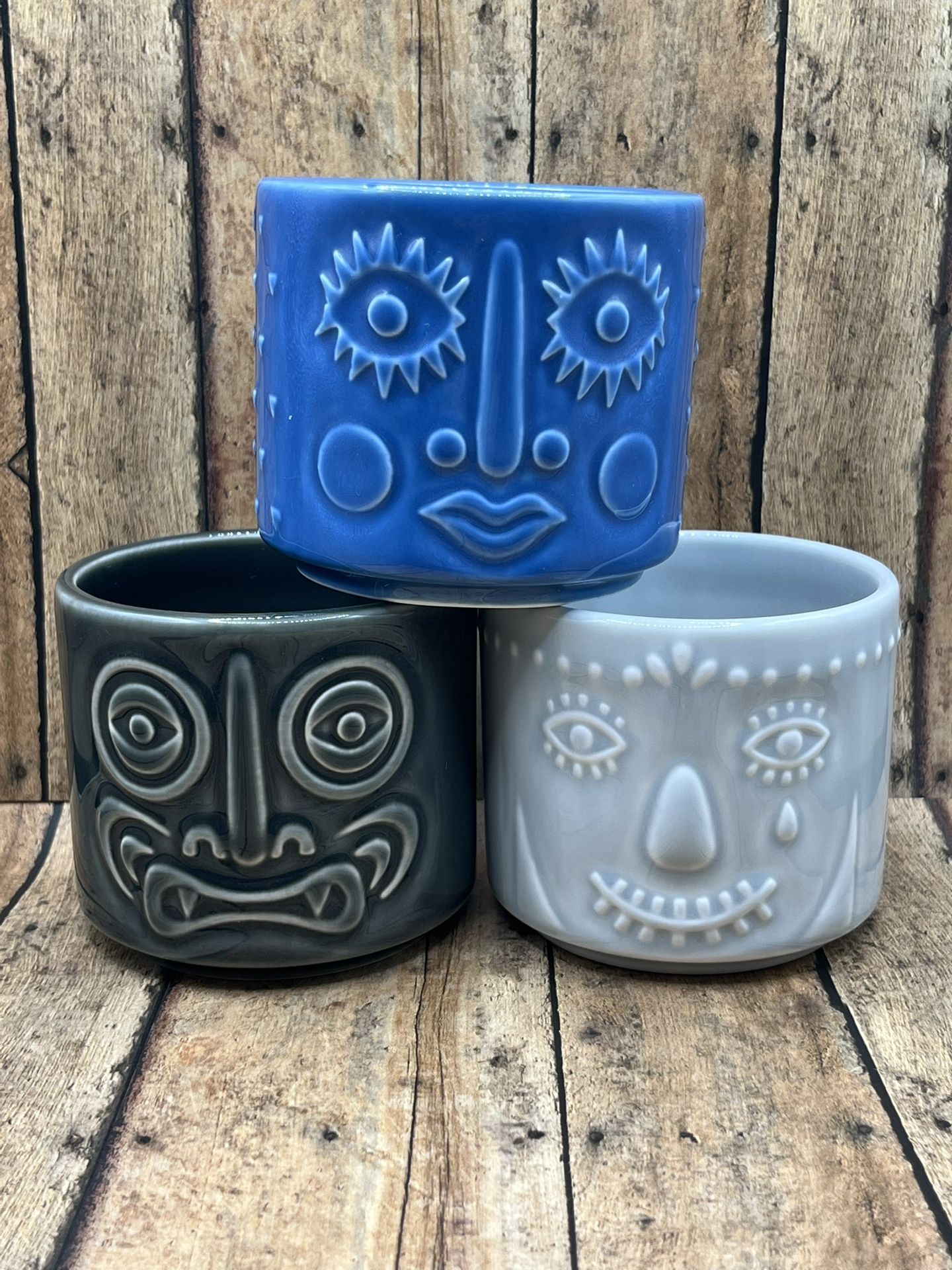 Ceramic tiki mugs titled "Frekvens" by IKEA You Could Use As Small Planters As Well!