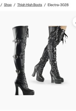 Women’s Black Thigh High Buckle Lace Pleaser Boots NEW Sz 9