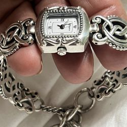 BRIGHTON ROSARITA SILVER WRISTWATCH PIERCED BAND TOGGLE CLASP QUARTZ