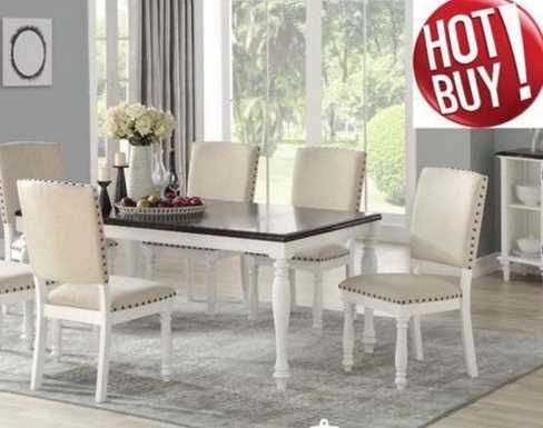 7 PC Dining Set 1 Table 6 Chairs Antique White Finish $799 ZY3BR