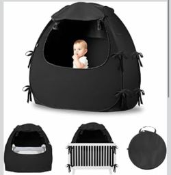 New: BORNA Blackout Tent for Pack N Play,Portable Travel Crib Blackout Canopy Cover to Block Out 95%+ Light for Baby Sleeping Pop Up Baby Blackout Ten