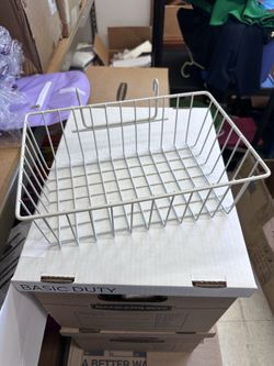 White Wire Baskets and Shelves for Gridwall