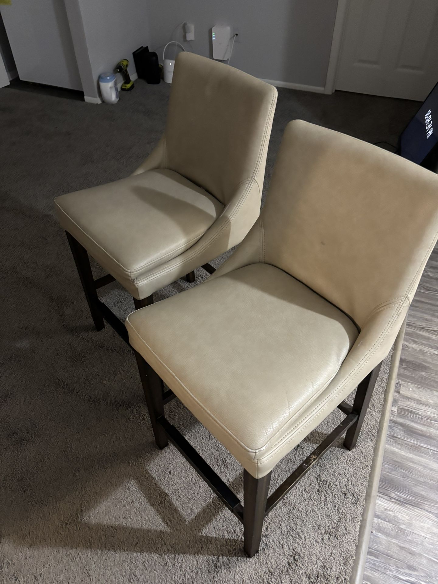 Two Tall Leather Chairs Beige