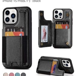 Flip Phone Case for iPhone 15 Pro,PU Wallet Case with Elastic Band Design with Card Holder Kickstand,RFID Blocking Protective Case for iPhone 15 Pro(6