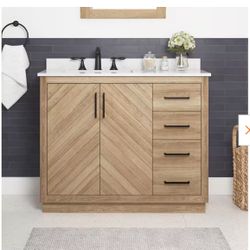 Huckleberry 42 in. Single Sink Weathered Tan Bath Vanity with White Engineered Marble Top (Assembled)