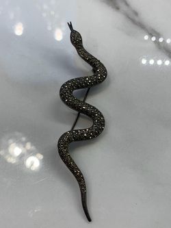 Vintage Marcasite Snake Brooch Pin Silver Tone Wavy Serpent 3.5"