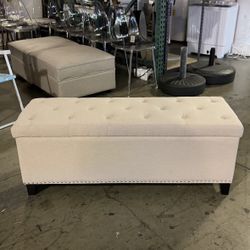 New Only $85!! 48” Rectangular Storage Ottoman Bench Linen Fabric Tufted Footrest Flip Top for Bedroom Available In Blue Gray And Beige