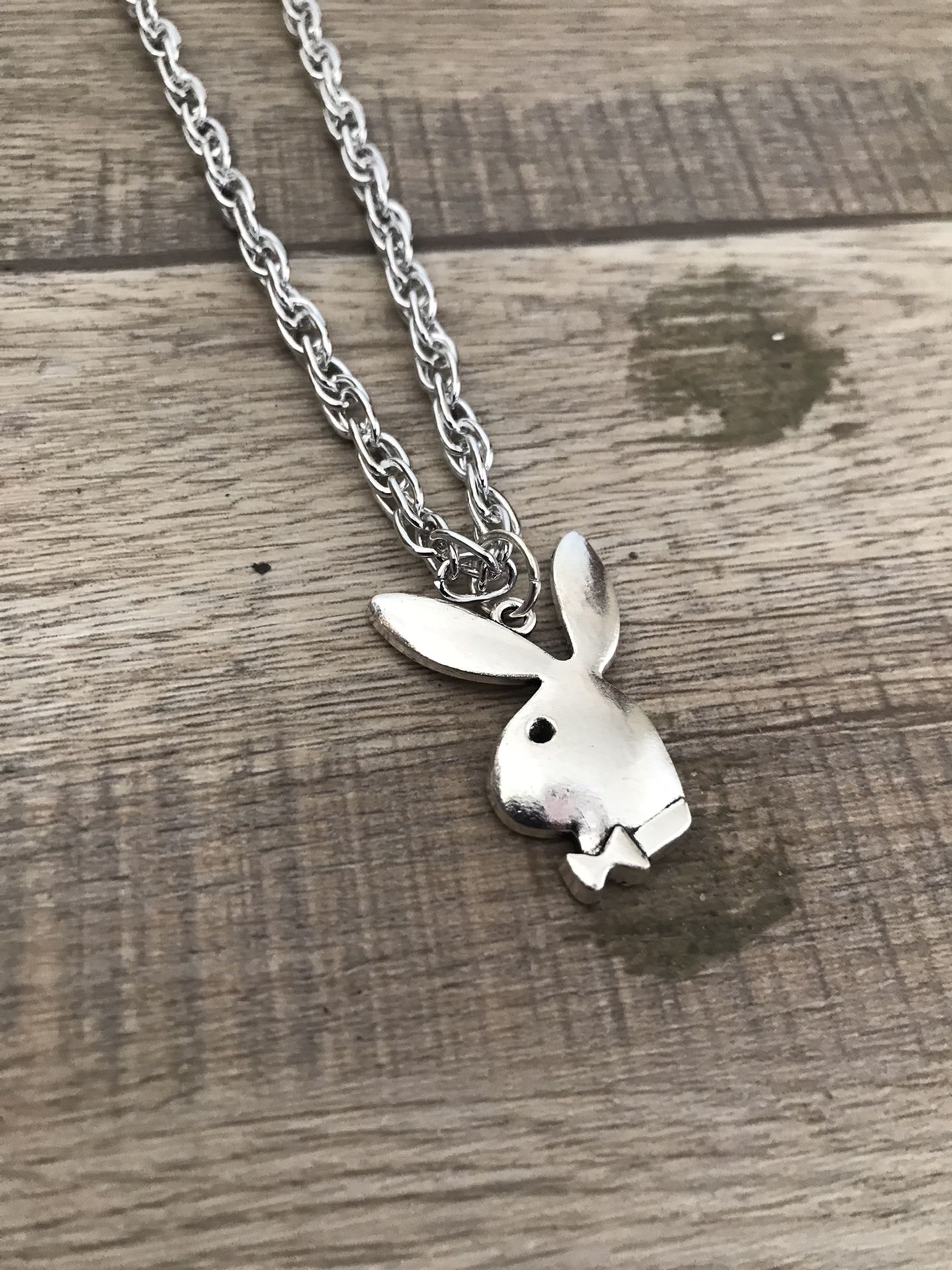 30 inch Woven Double Link Silver Necklace with Playboy Bunny Pendant/ new 2020 gift hot paparazzi fun jewelry/ We Ship Fast!