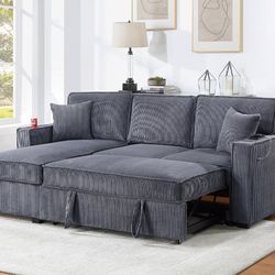 New! 89” Reversible Sectional Sofa Bed, Sofabed, Reversible  Sectional sofa With Pull-out Bed, Sectionals, Couch, Small Living Room Sofa, Sleeper Sofa