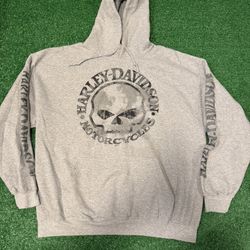 Used Harley DavidsonSweatshirt Hoodie Mens XL Gray Pullover Skull Logo Biker