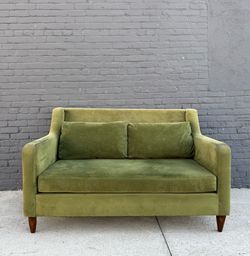 Vintage Mid Century Modern Green Velvet Couch Loveseat