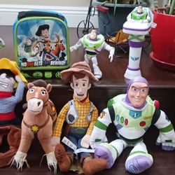 Toy Story Disney Buzz  18inch Plush, 8 In Plush, A Buzz Light Up Chaser Spinning Toy Lights Up Different Colors  And A Reg Buzz Hard Plastic Woody And