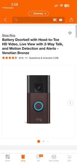 Ring Battery Doorbell with Head-to-Toe HD Video, Live View with 2-Way Talk, and Motion Detection and Alerts - Venetian Bronze