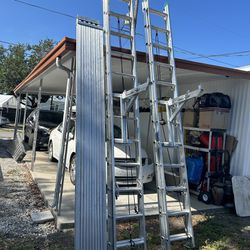Werner Aluminum Sliding Scaffold, With Extension Ladders, And Ladder Jacks