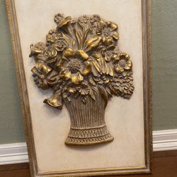 Vintage MCM 3 D Flowers In Vase With Wood Frame. Flowers Are Resin / Plastic. Good Condition. . 