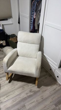 Cream Boucle Accent Chair with Wood Legs