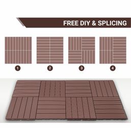 New-48  PCS Plastic Interlocking Patio Deck Tiles - 12" x 12" Anti-Slip Waterproof Outdoor Flooring Decor, Floor Decking for Balcony, Backyard, Garden
